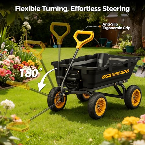 CAMMOO 10-in NO-Flat Tires 900lb Garden Dump Cart Wheelbarrow Garden Wagon - color: Black