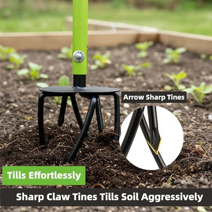 Hand Tiller Cultivator, Manual Twist Tiller with Sharp Arrow Tines