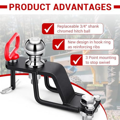 Timtin 3-Way ATV/UTV Trailer Hitch Adapter with 2'' Ball Head, 3500 Lbs