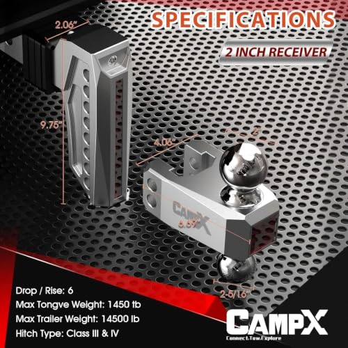 Adjustable Trailer Hitch Fits 2" Receiver 6-Inch Drop/Rise, Silver - color: 2 inch Receiver-Silver