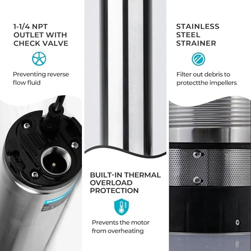 LEO 1.5HP Auto ON/OFF Deep Well Pump 170FT Head Deep Well Submersible Pump - size: 2200GPH