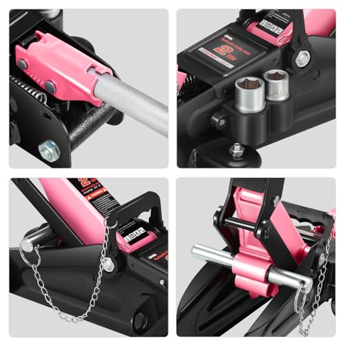DNA Motoring Floor Jack with Socket and Lock, Low Profile Hydraulic Trolley Jack for Cars Lift, 2 Ton (4000 lbs) Capacity, Lifting Range 5.12"-13", Pink, TOOLS-00677-PK - color: Pink, style: 2 ton(w/ socket & losck)