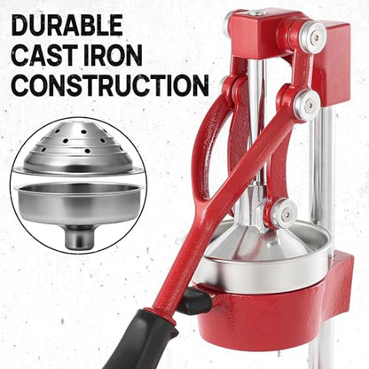 Cast Iron Juicer, Heavy Duty Manual Citrus Juicer - color: Red