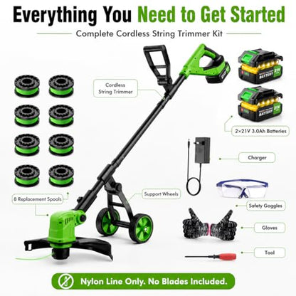 14" Walk Behind String Trimmer with Wheels, Cordless Weed Wacker