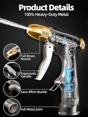 Heavy Duty Metal Garden Hose Nozzle Sprayer with 4 Spray Patterns