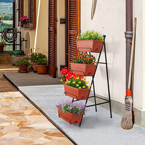 Raised Garden Bed with Legs 4 Tier Vertical Herb Garden Planter, Brick Red - color: Brick Red