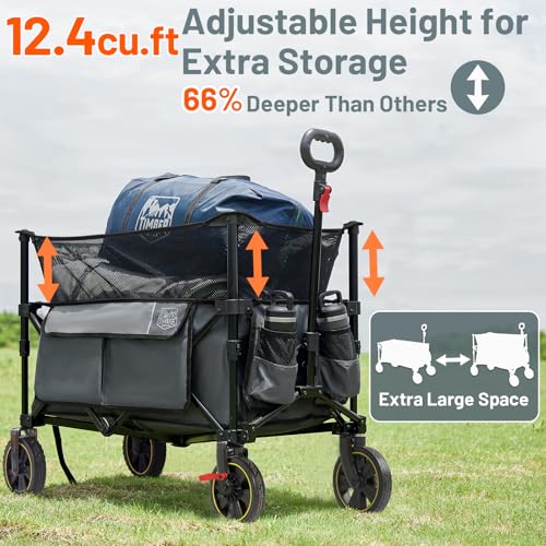 Timber Ridge 350L Extra Large Collapsible Folding Wagon Carts with Brake - color: Gray, size: 350L