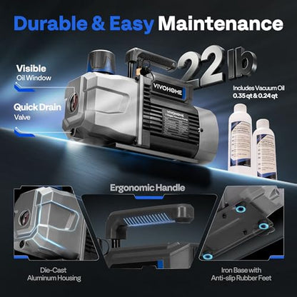 VIVOHOME A2L 3/4 HP 7.2CFM 2 Stage AC Vacuum Pump and Manifold Gauge Set - size: 7.2 CFM