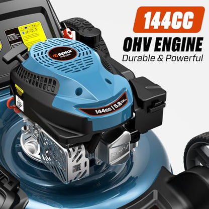 SENIX 21-Inch Gas Push Lawn Mower, 144cc, Steel Deck, 6-Height