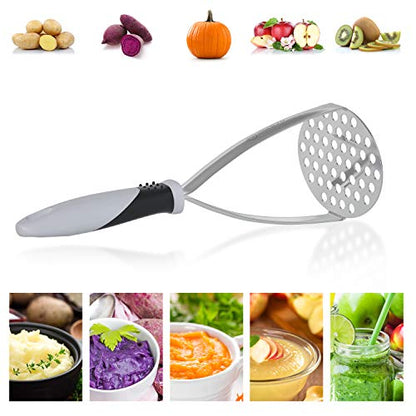 Joyoldelf Heavy Duty Potato Masher, Stainless Steel Integrated Masher Kitchen Tool & Food Masher/Potato Smasher with Non-slip Handle, Perfect for Bean, Vegetable, Fruits, Avocado, Meat - color: grey-black