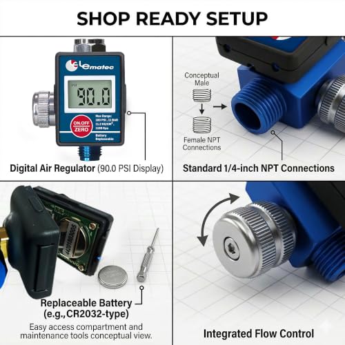 LE LEMATEC Digital Paint Gun Air Regulator with LED Gauge, 1/4 NPT - style: Pro Digital Version