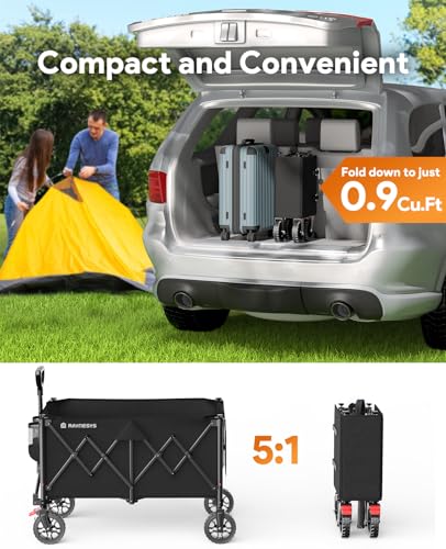 200L Wagons Carts Foldable with Wheels and Brakes for Camping Grocery - color: Black, size: 200l