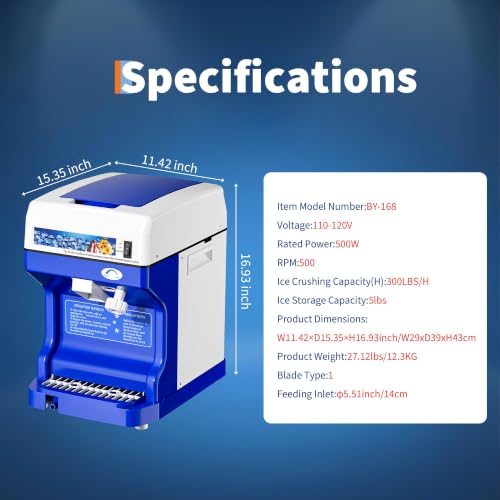 Commercial Shaved Ice Maker, 300Lbs/H Electric Ice Shaver with 5L Hopper
