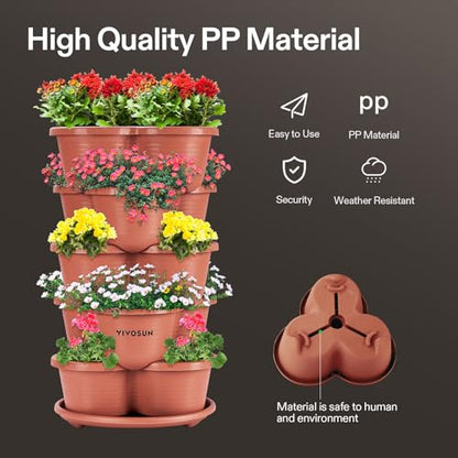 VIVOSUN 2-Pack 5 Tier Vertical Gardening Stackable Planter for Strawberries - size: 2-Pack-Brown