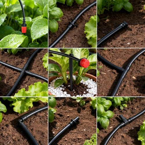 250 Pcs 1/4 Inch Drip Irrigation Fittings Kit, Complete Barbed Connectors Set for 1/4" Tubing - Includes Nozzles, Nozzle Tees, Single Barbs, Couplings, Tees, Elbows, Plugs, Crosses, Stakes - size: 1/4" Kit With Box Storage-250P