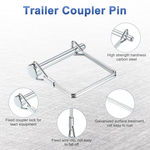 M METERXITY 4-Pack Trailer Coupler Pin, 0.24" Diameter 1.97" Long Carbon Steel Galvanized Square Lock Wire Hitch Pins for Farm Trailers/Lawn Mowers/Garden, Coupler PTO Shaft - size: 0.24"D x 1.97"L