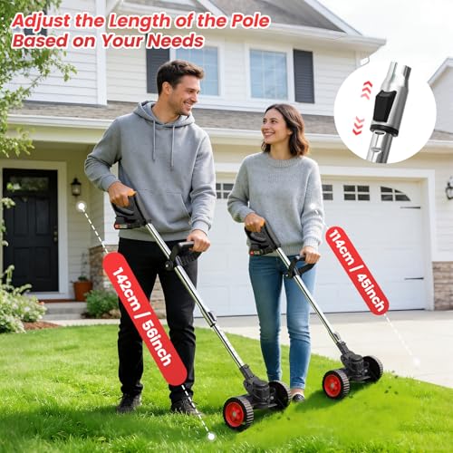 Cordless Weed Wacker 24V, 2 x 4.0Ah Battery Powered Weed Eater with Wheel - color: Black