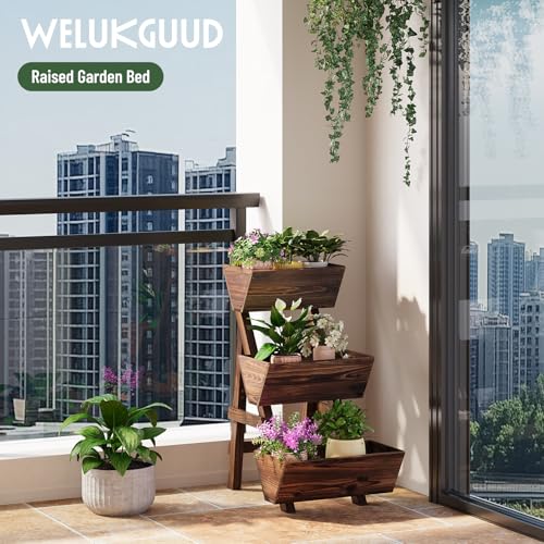 3-Tier Vertical Wooden Raised Garden Bed, Garden Planter Box,Carbonized - color: Carbonized, size: 3-Tier Small