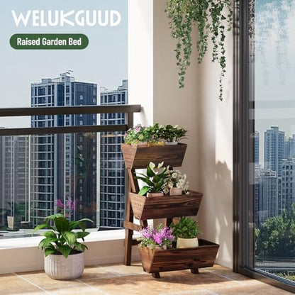 3-Tier Vertical Wooden Raised Garden Bed, Garden Planter Box,Carbonized - color: Carbonized, size: 3-Tier Small