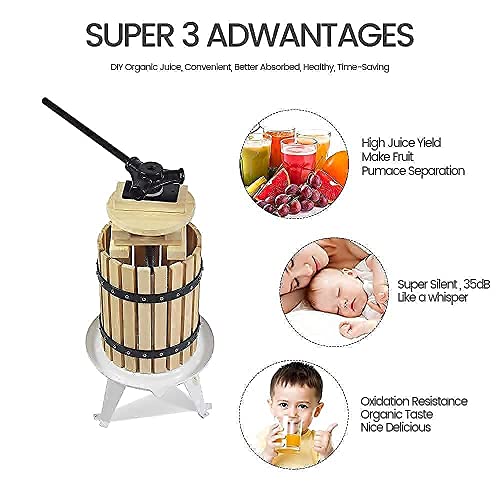 SQUEEZE master Fruit Apple Cider Wine Classic Press- 4.75 Gallon/18L-Solid Wood Basket with Fruit Apple Wine Classic Crusher -7 Litre/1.8Gallon