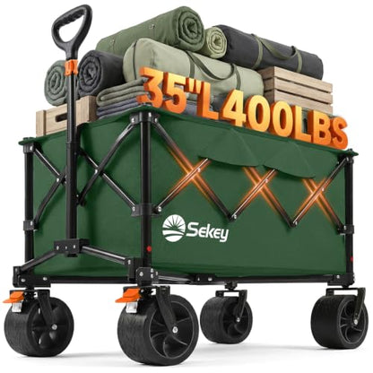 Sekey 250L Beach Wagon, 400 lb Capacity, Foldable, All-Terrain Wheels - color: Dark Green