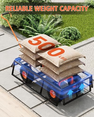 500-LBS Heavy-Duty Steel Garden Cart - Utility Outdoor Wagon with Removable Mesh Sides, Flexible Handle & 10" All-Terrain Tires, Ideal for Yard, Lawn & Garden - size: 500LBS