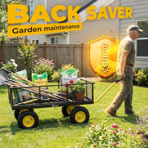 Sekey 1400lbs Heavy Duty Steel Garden Cart for Farm & Construction, 7.7 Cu.Ft. Extra-Large Utility Wagon with Removable Sides, 2-in-1 Towable Handle, 13" Rubber Tires, Black - color: Black, size: 1400LBS