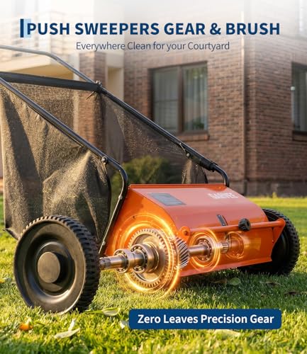 Garvee 26 Inch Push Lawn Sweeper, 7 Cu. ft Grass Cutter Yard Sweeper - color: Orange, size: 26 Inch
