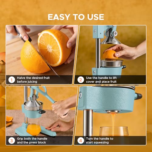 CO-Z Manual Citrus Juicer, Heavy-Duty Manual Juicer with Conical & Flat Pressure Plates, Professional Lemon Squeezer for Orange Pom Lime Lemon Juice, Dishwasher Safe Juice Press, Blue - color: Blue