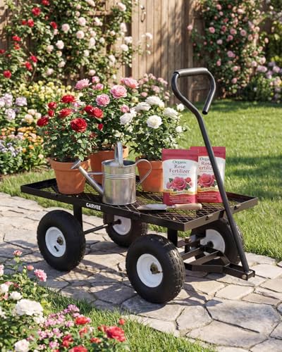 Garvee Versatile Outdoor Utility Cart-400LBS Heavy-Duty, 10" All-Terrain Pneumatic Tires, Easy Maneuverable Lawn Cart with Removable Mesh Panels for Gardening&Landscaping, Black, with Waterproof Liner - color: Black,with Waterproof Liner