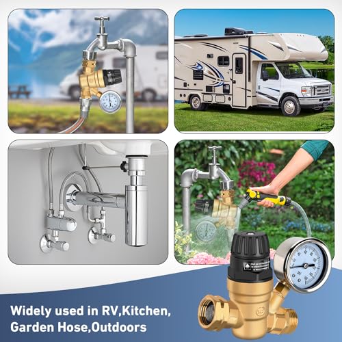 Nilight RV Water Pressure Regulator Adjustable Handle Valve with Gauge - size: Handwheel adjustment