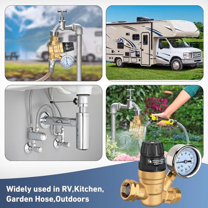Nilight RV Water Pressure Regulator Adjustable Handle Valve with Gauge - size: Handwheel adjustment