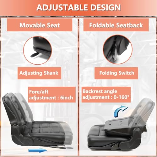 Universal Forklift Seat, Tractor Seat with Adjustable Angle Back,Micro Switch and Slide,for Tractor,Excavator Skid Loader Backhoe Dozer Telehandler ZTR‘s Equipment Construction