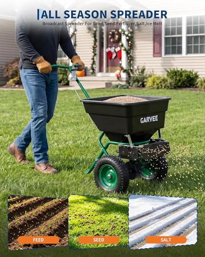 Garvee 100LBS Push Lawn Spreader, Broadcast Spreader with Hopper Grate - color: 100LB+Green