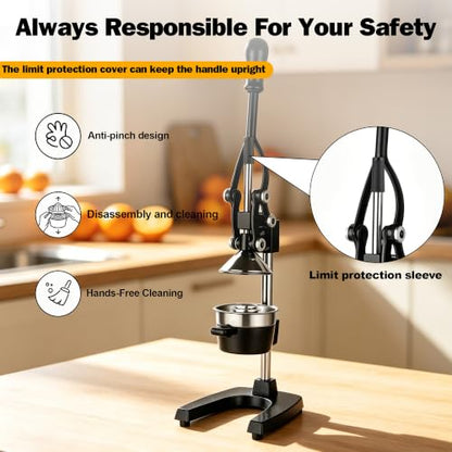 Cast Iron Orange Juicer Squeezer Hand Press Heavy Duty Countertop Squeezer Manual Citrus Juicer with a Stainless Steel Cup for juicing oranges, lemons, pomegranates, limes, citrus, etc（Black） - color: Black