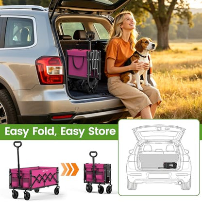 Blomoba 35" Extra Long Folding Wagon with Adjustable Handle & Wheels, Pink - color: Pink
