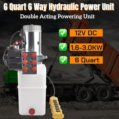 6 Quart 6 Way Hydraulic Pump for Dump Trailer Car Lifting