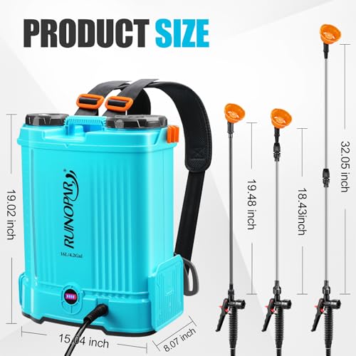 4 Gallon Battery Powered Backpack Sprayer with Auto-Mixing, Compatible with Makita 18V Battery, Dual 21V 2.6Ah Battery, 2 Spray Wands (Stainless & Fiberglass), 100 PSI Garden Sprayer for Lawn Care