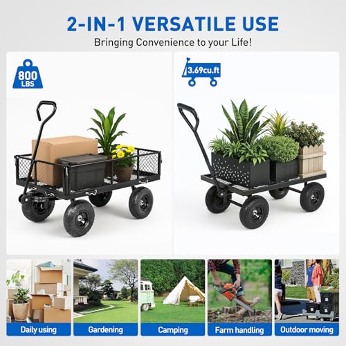 Yesker Steel Garden Carts - 800lbs Dump Wagon with All Terrain Inflatable Wheels for Yard Lawn Farms Gardening - Heavy Duty Utility Outdoor Hauling Wheelbarrow - size: Steel 800Lbs