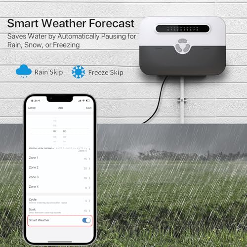 Smart Sprinkler Controller, 8 Zone WiFi Irrigation Controller with APP Control, Indoor Outdoor Automatic Water Timer, Weather-Based Skip & Custom Schedules, Easy DIY Installation
