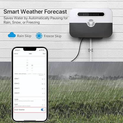 Smart Sprinkler Controller, 8 Zone WiFi Irrigation Controller with APP Control, Indoor Outdoor Automatic Water Timer, Weather-Based Skip & Custom Schedules, Easy DIY Installation