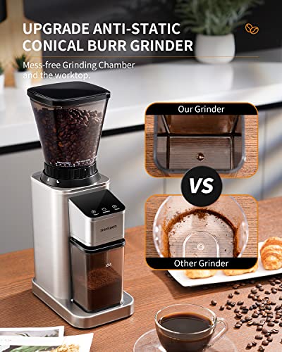 SHARDOR Conical Burr Coffee Bean Grinder, Anti-Static, 48 Settings, Silver - color: Silver
