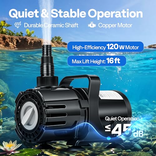 VIVOHOME 120W Pond Pump, 800-2100GPH Adjustable Flow Submersible Water Pump - size: 800-2100GPH