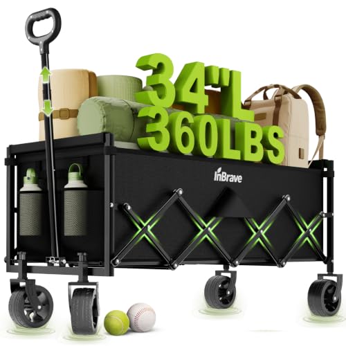 34" Extra Long Collapsible Wagon Cart, 360LBS Capacity, Black - color: Ebony