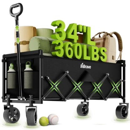 34" Extra Long Collapsible Wagon Cart, 360LBS Capacity, Black - color: Ebony