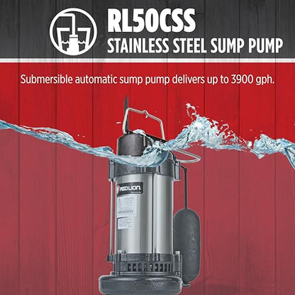 Red Lion RL50CSS, 115V, 1/2 HP, 3900 GPH Automatic Sump Pump, 10' Cord - style: 1/2 HP, 3900 GPH