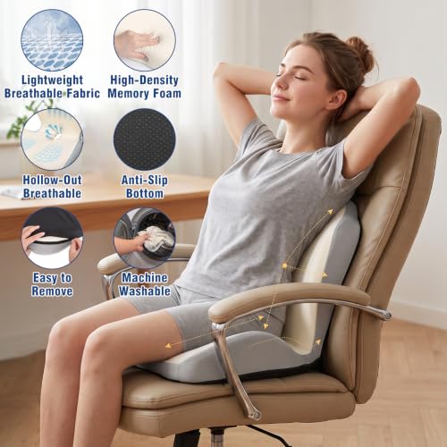 Car Seat Cushion Office Chair Cushion with Lumbar Support Pillow - color: White Gray