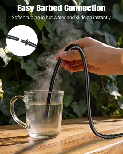 Pawfly 50 ft 1/4 Drip Irrigation Tubing, 1/4" Emitter Tubing with 6" Spacing, Polyethylene Drip Line with 12 Parts, Black Distribution Tubing for Drip Irrigation System, Drip Irrigation Hose Roll - size: 50 FT Kit with Emitters Drip Irrigation Tubing
