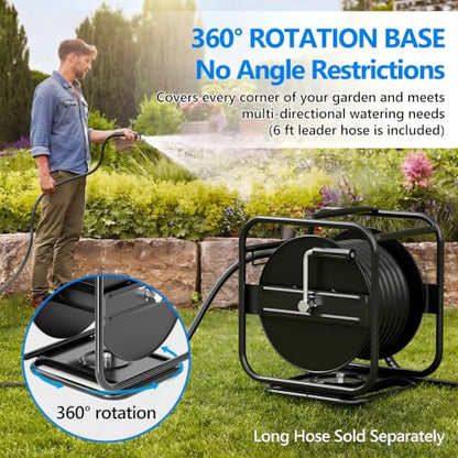 SPECILITE Metal Garden Hose Reel, 360° Rotation Frame, 65-90 FT, Black