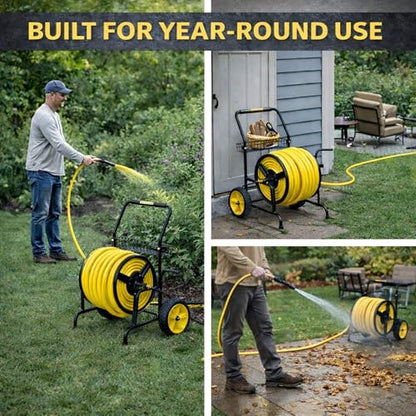 Hose Reel Cart, Hold Up to 300 ft of 5/8'', Garden Hose Cart with 2 Wheels, Heavy Duty Freestanding Water Hose Reels for Outside Garden Lawn Yard Outdoor (300ft Hose Capacity) - size: 300ft Hose Capacity